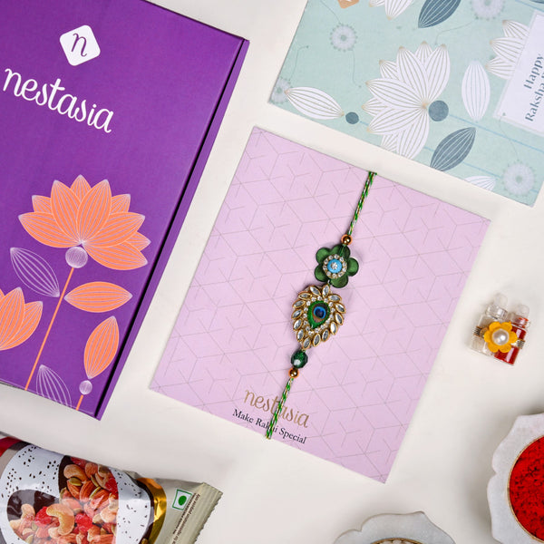 Peacock Kundan Rakhi Gift Set