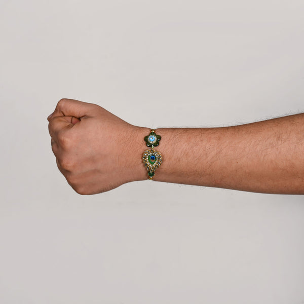 Peacock Kundan Rakhi Gift Set