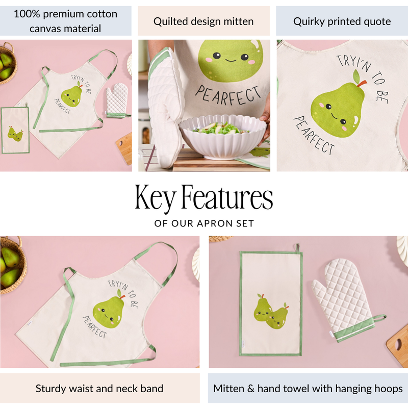 PearFect Apron Mitten And Hand Towel Set Of 3