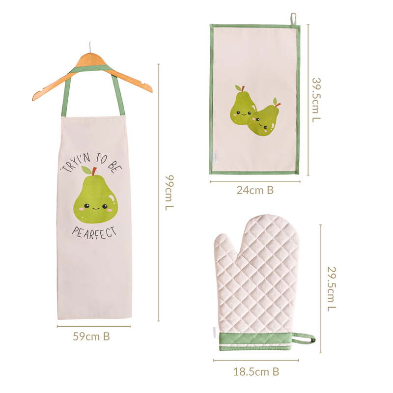 PearFect Apron Mitten And Hand Towel Set Of 3
