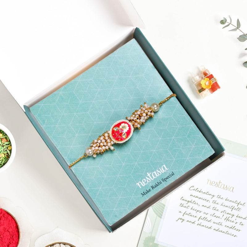 Pearl Cluster Pink Bracelet Rakhi Gift Set