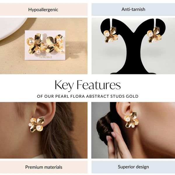 Pearl Flora Abstract Studs Gold