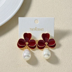 Maroon Pearl Drop Earrings