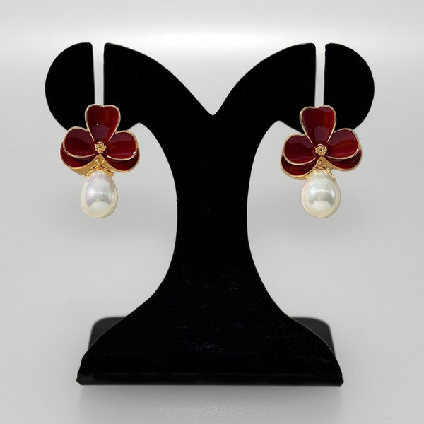 Maroon Pearl Drop Earrings