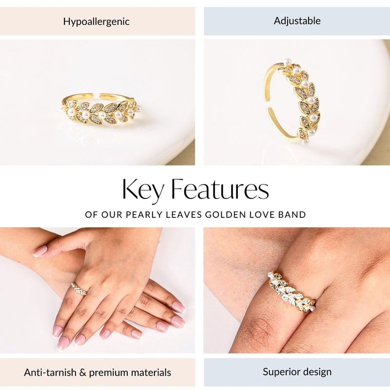 Pearly Leaves Golden Love Band