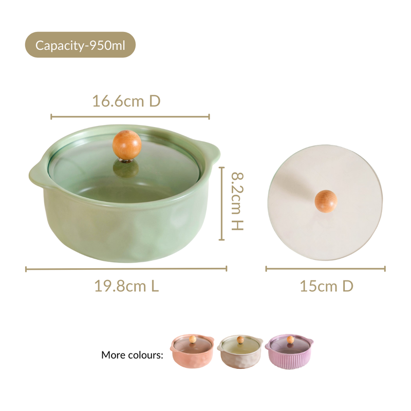 Pebble Textured Serving Bowl With Glass Lid 950ml