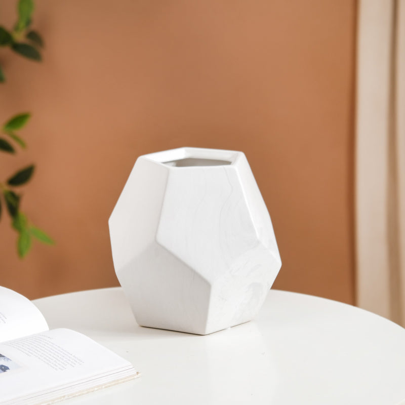 Ceramic Marble Facets Vase- 3D Pentagon Vase, Ceramic Decorative Vase, Geometric Vase Decor, Modern Ceramic Vase, Unique Pentagon Vase