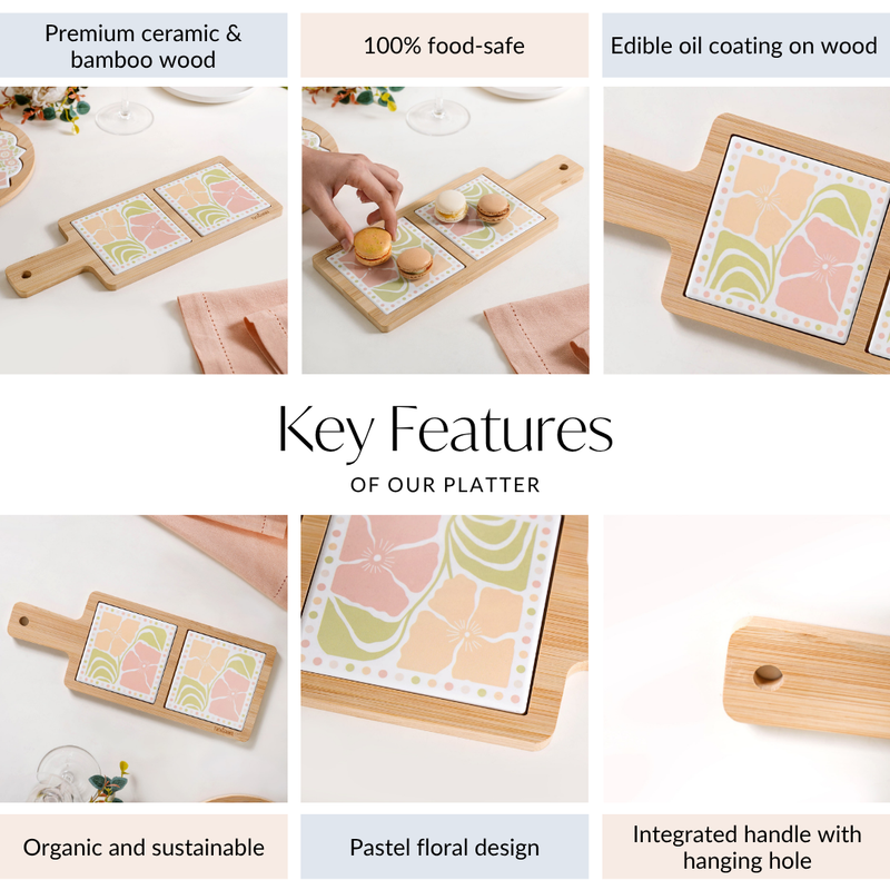 Perfectly Pastel Bamboo And Ceramic Platter 32x12cm