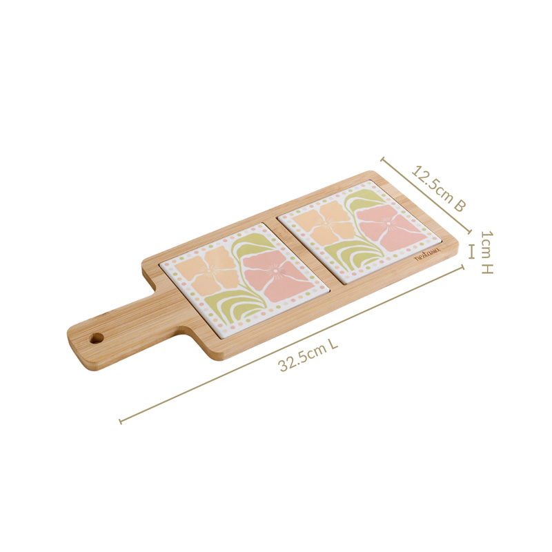 Perfectly Pastel Bamboo And Ceramic Platter 32x12cm