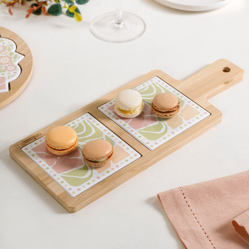 Perfectly Pastel Bamboo And Ceramic Platter 32x12cm