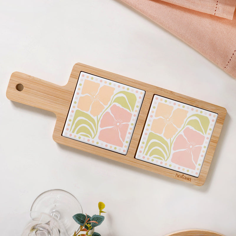 Perfectly Pastel Bamboo And Ceramic Platter 32x12cm