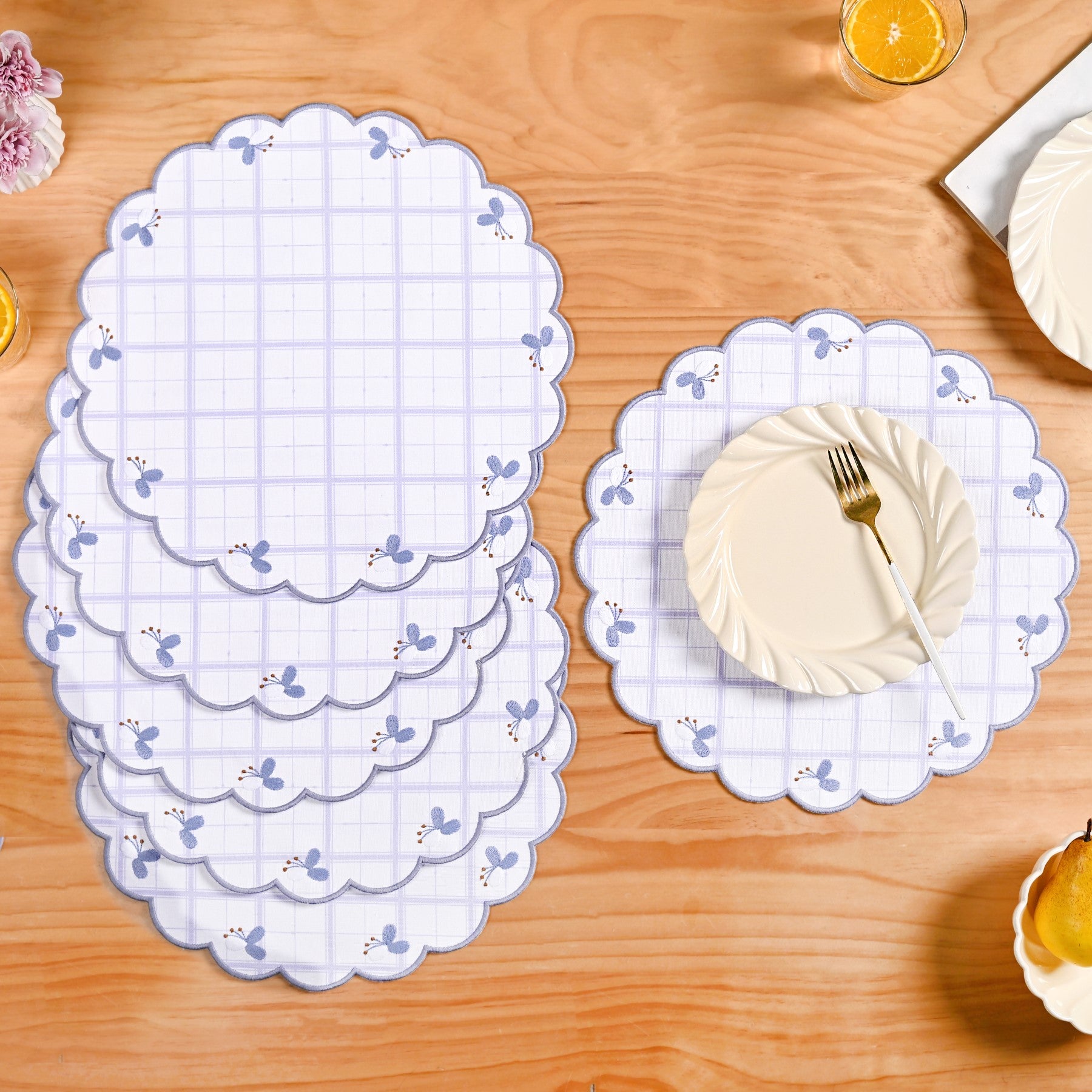 Periwinkle Embroidered Cotton Table Mat Lilac Set Of 6