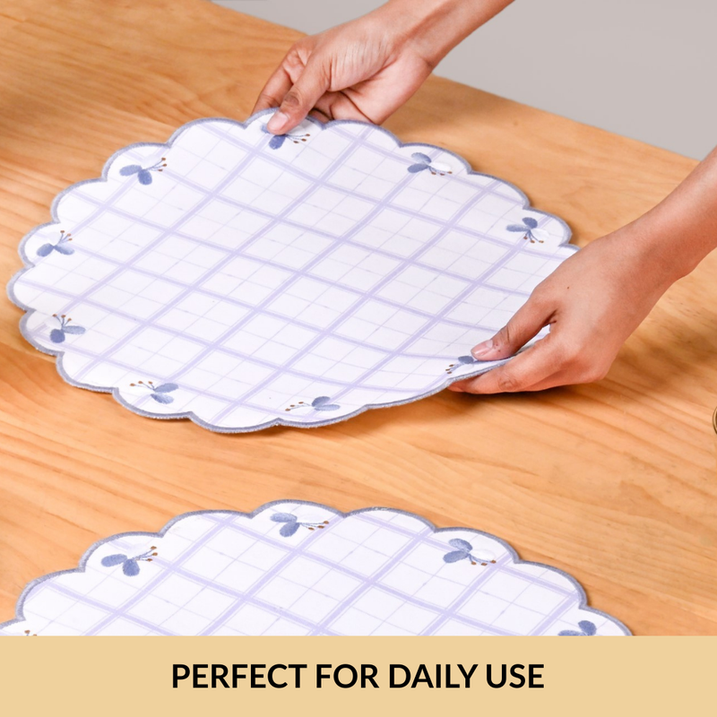 Periwinkle Embroidered Cotton Table Mat Lilac Set Of 6