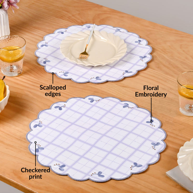 Periwinkle Embroidered Cotton Table Mat Lilac Set Of 6