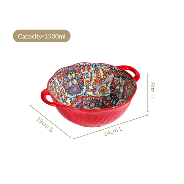 Mandala Melange Ceramic Serving Bowl Red 1500ml