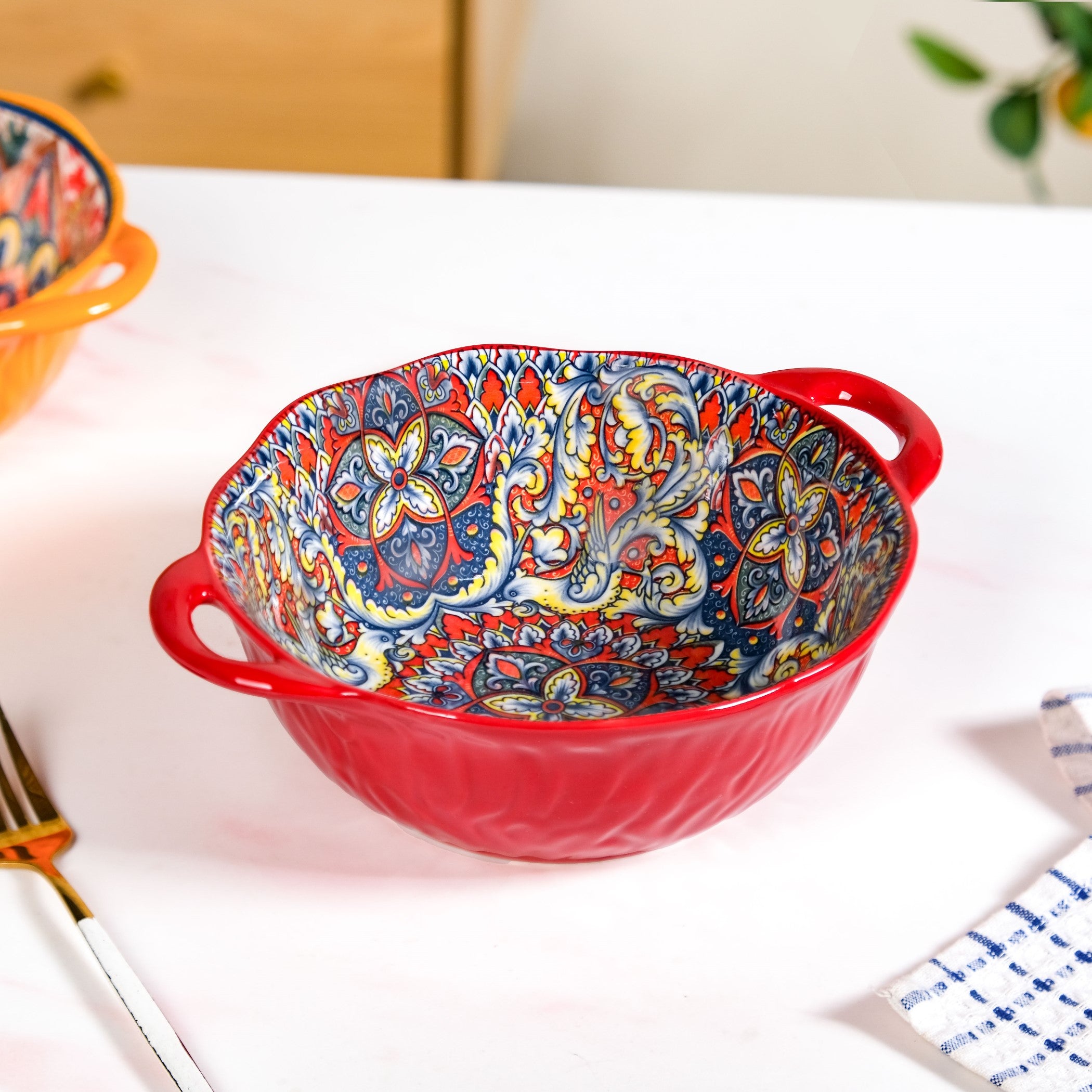 Mandala Melange Ceramic Serving Bowl Red 1500ml