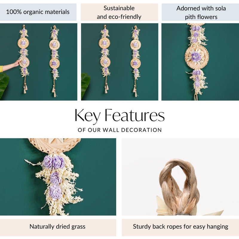 Petal Cascade Jute Wall Hanging Lavender Set Of 2