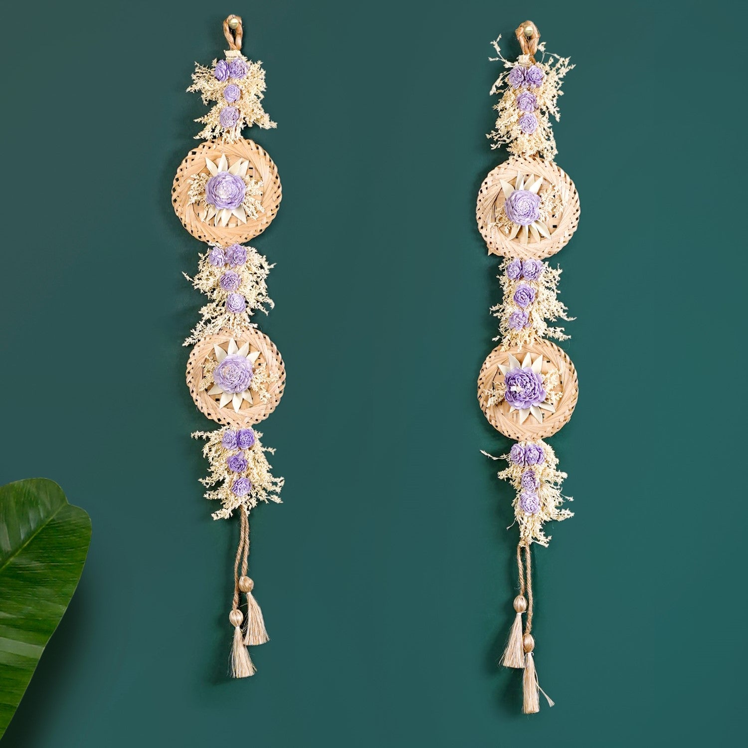 Sola Flowers And Corn Husk Leaves Organic Wall Hanging Set Of 2