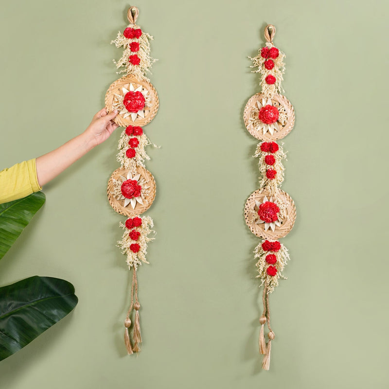 Petal Cascade Jute Wall Hanging Red Set Of 2
