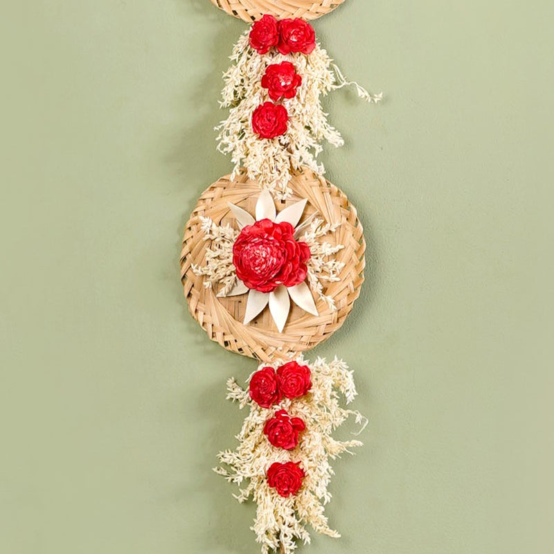 Petal Cascade Jute Wall Hanging Red Set Of 2