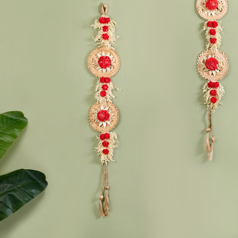 Petal Cascade Jute Wall Hanging Red Set Of 2