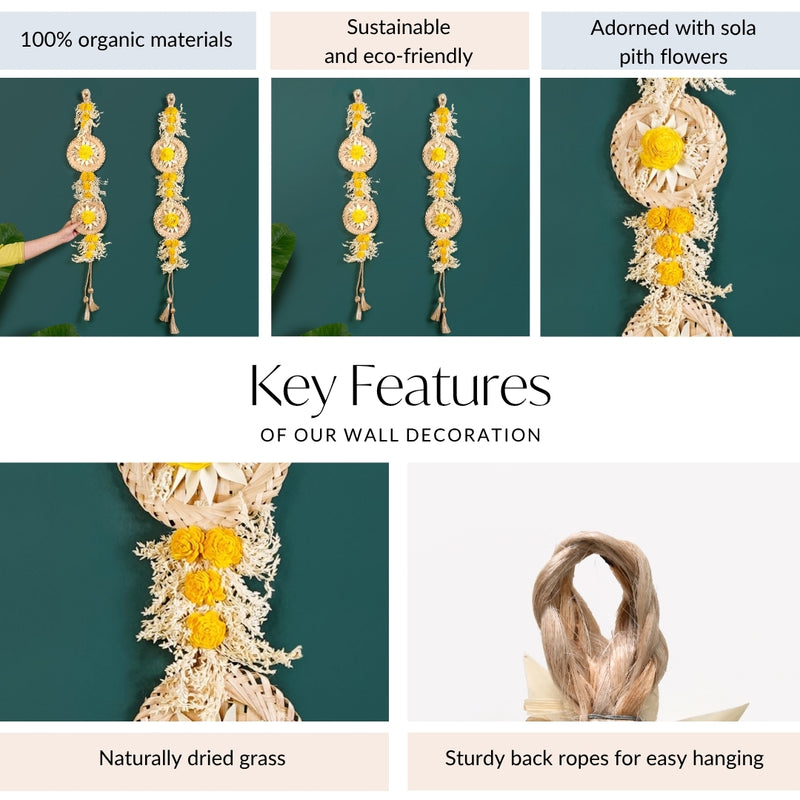 Petal Cascade Jute Wall Hanging Yellow Set Of 2