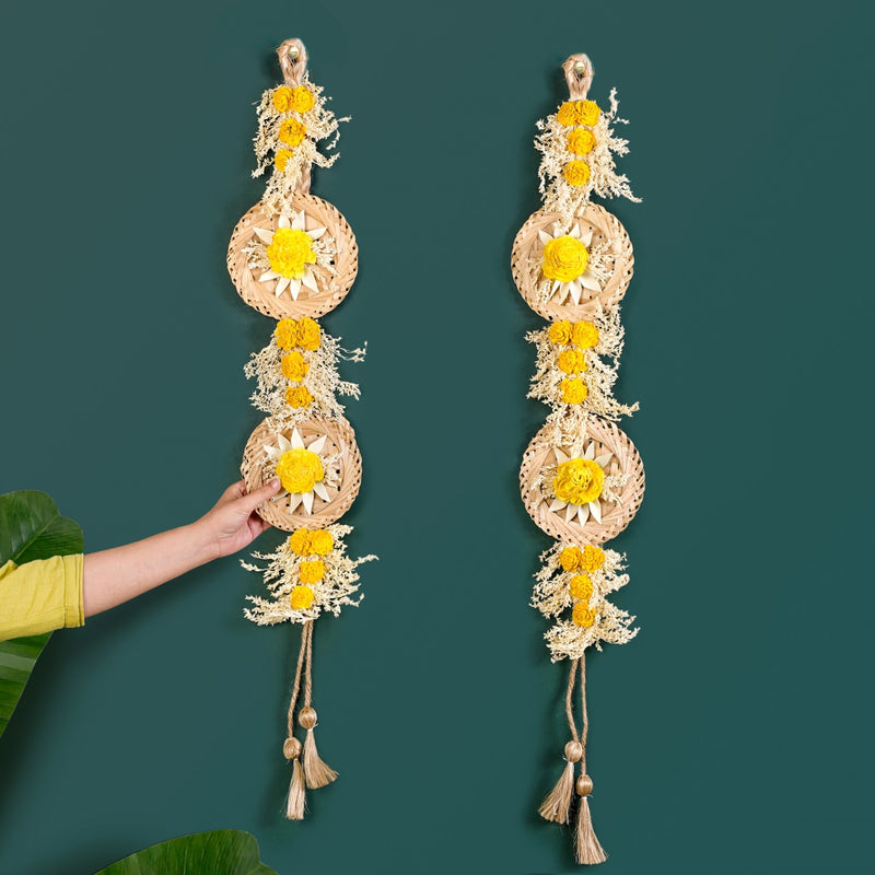 Petal Cascade Jute Wall Hanging Yellow Set Of 2