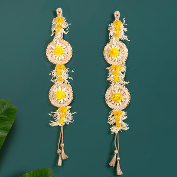 Petal Cascade Jute Wall Hanging Yellow Set Of 2