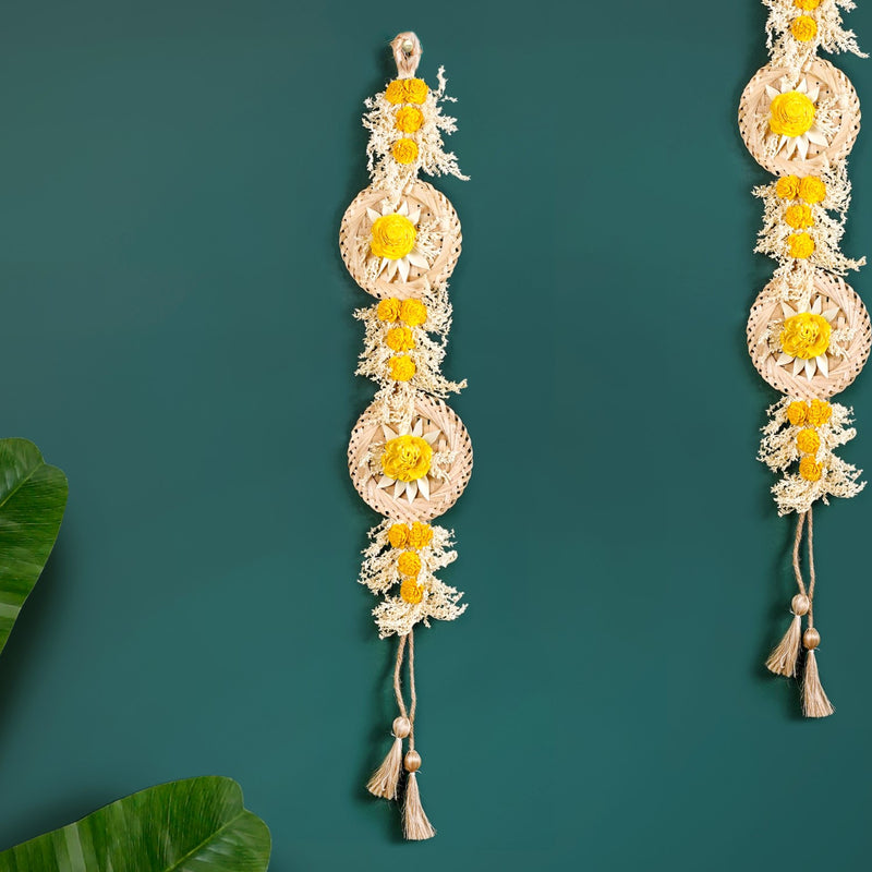 Petal Cascade Jute Wall Hanging Yellow Set Of 2