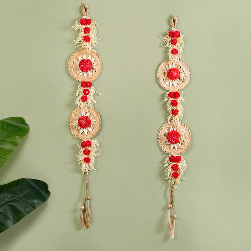 Petal Cascade Organic Wall Hanging Red Set Of 2