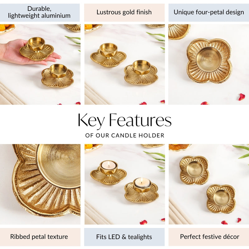 Petal Light Aluminium Tealight Candle Holder Set Of 2