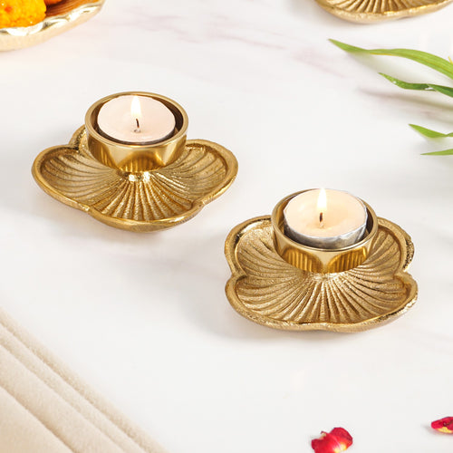 Petal Light Aluminium Tealight Candle Holder Set Of 2