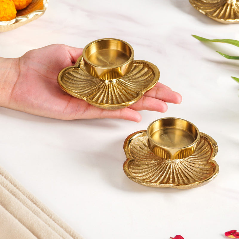 Petal Light Aluminium Tealight Candle Holder Set Of 2