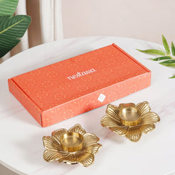 Petal Radiance Aluminium Tealight Candle Holder Set Of 2