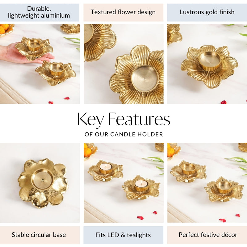 Petal Radiance Aluminium Tealight Candle Holder Set Of 2