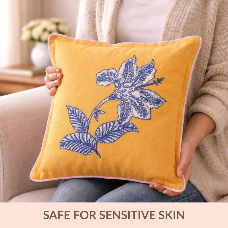 Petal Sketch Embroidered Cotton Cushion Cover 43x43cm