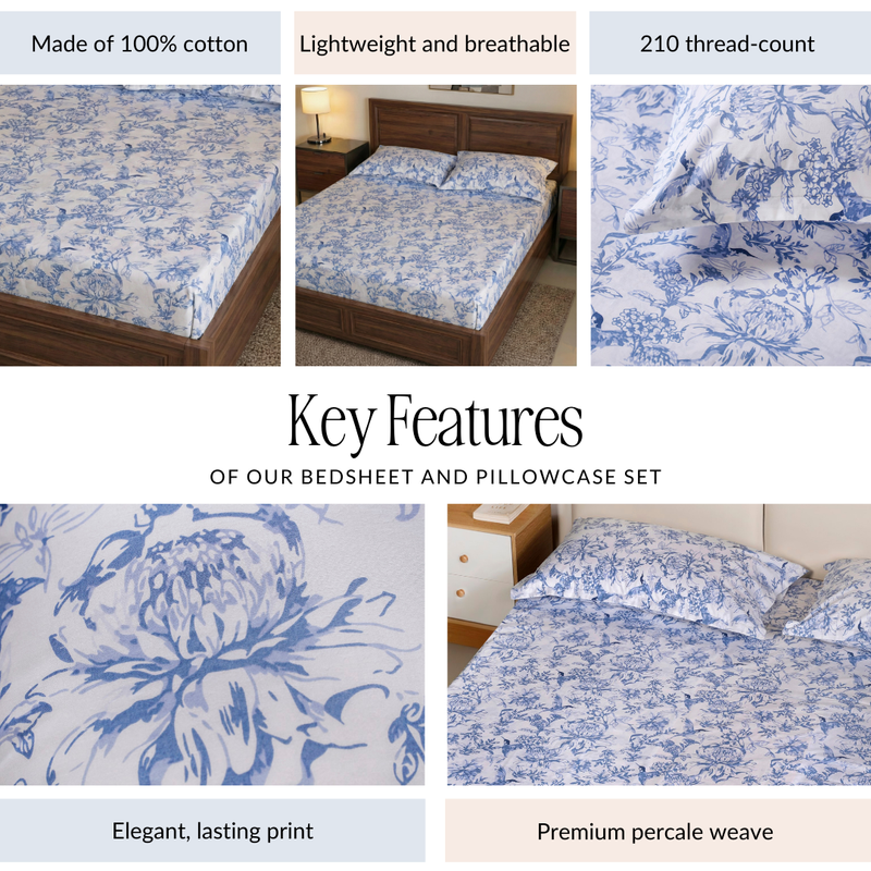 Petal Story Pure Cotton King Size Bedsheet Set 275x275cm