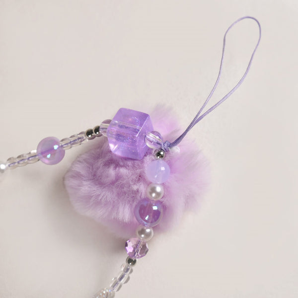 Purple Puff Pom Pom Phone Charm Strap