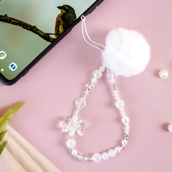 White Pom Pom Phone Charm Lanyard