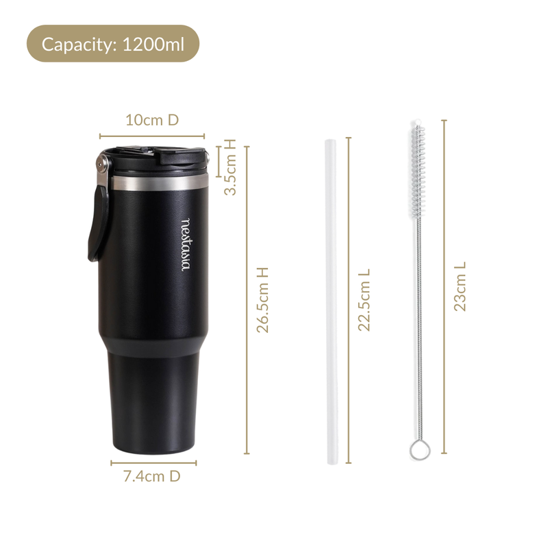 PickSip 40 Insulated Tumbler With Top Handle Black Noir 1200ml