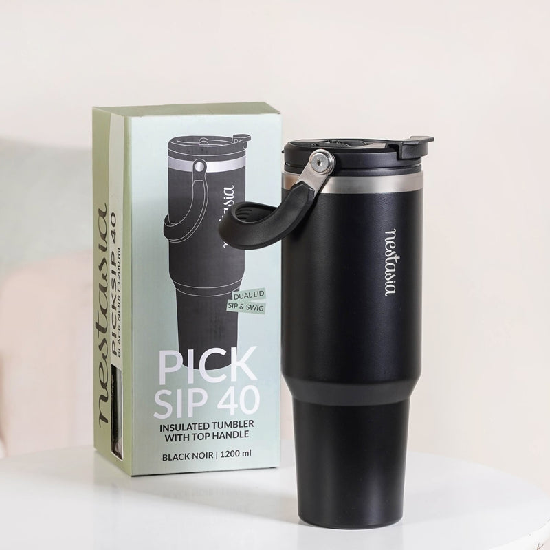PickSip 40 Insulated Tumbler With Top Handle Black Noir 1200ml