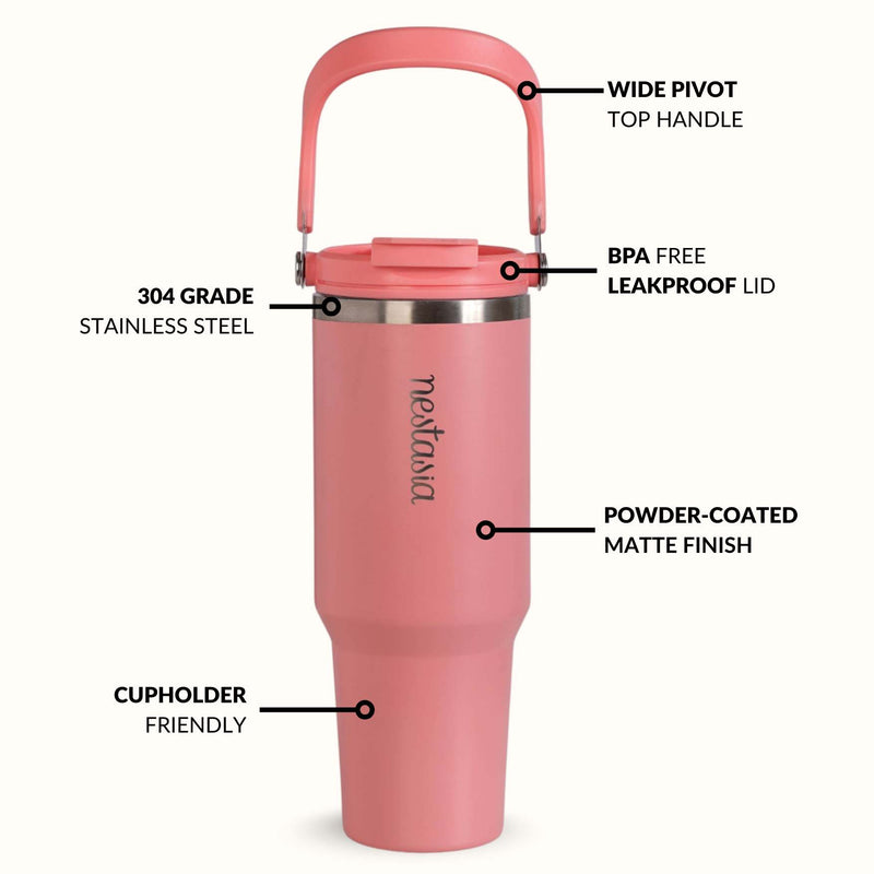 PickSip 40 Insulated Tumbler Bottle With Top Handle Living Coral Pop 1200ml