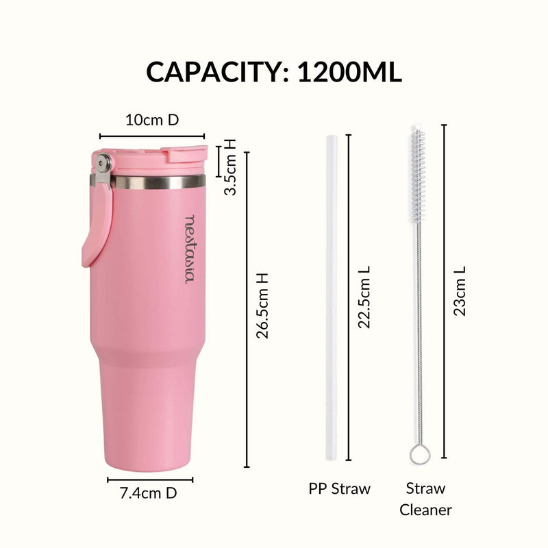 PickSip 40 Insulated Tumbler Bottle With Top Handle Tropical Pink 1200ml