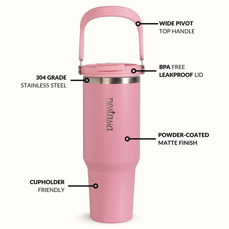 PickSip 40 Insulated Tumbler Bottle With Top Handle Tropical Pink 1200ml