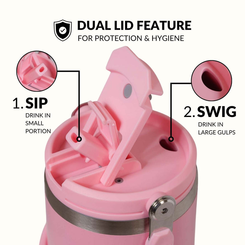 PickSip 40 Insulated Tumbler Bottle With Top Handle Tropical Pink 1200ml