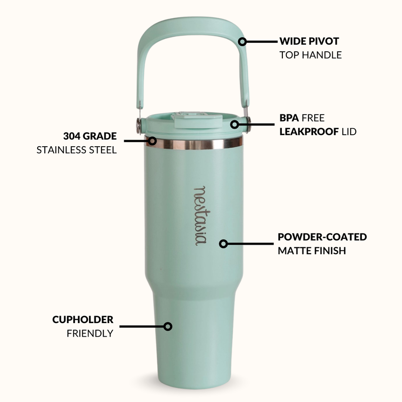 PickSip 40 Insulated Tumbler With Top Handle Coastal Malibu Blue 1200ml