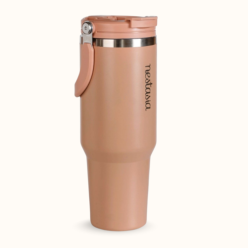 PickSip 40 Insulated Tumbler With Top Handle Soft Nude Peach 1200ml