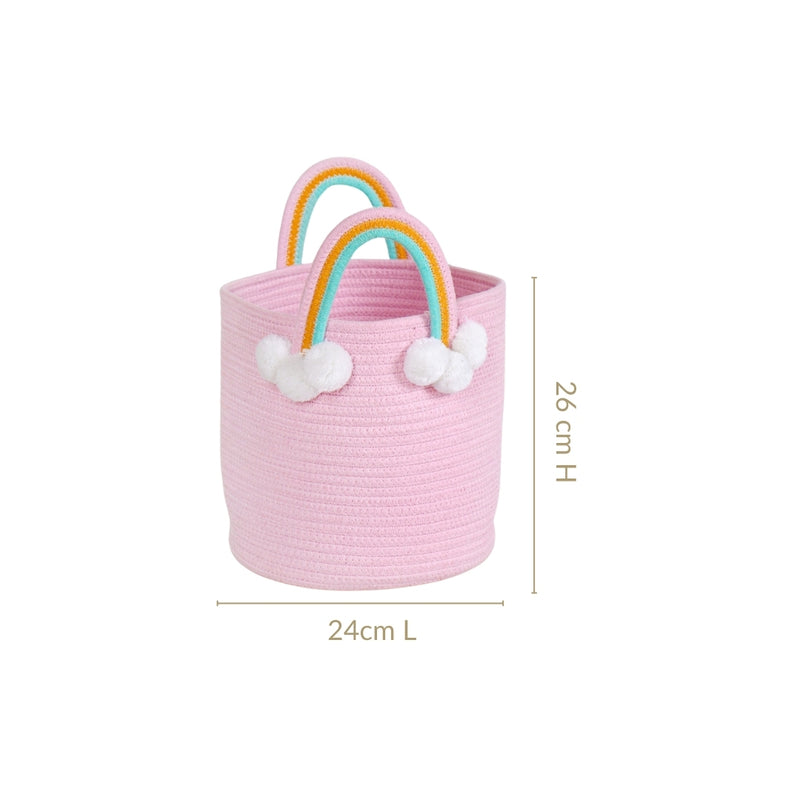 Pink Basket With Rainbow Handles