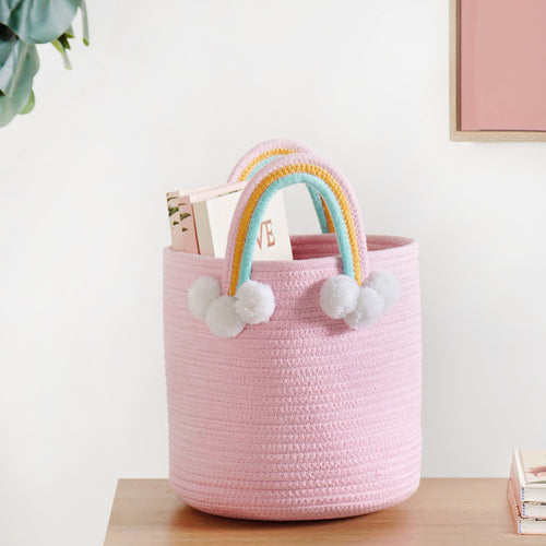 Pink Basket With Rainbow Handles