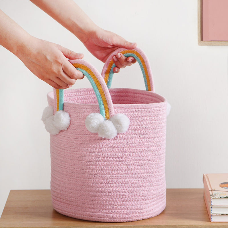 Pink Basket With Rainbow Handles